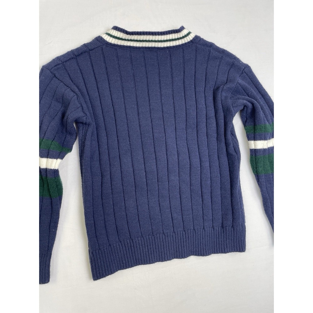Dazy Y2K Varsity Retro Style Sweater Navy V Neck Ribbed Embroidered Graphic L - Picture 6 of 8